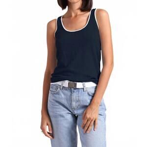 NEW MINNIE ROSE scoop neck tank top with tipping in navy